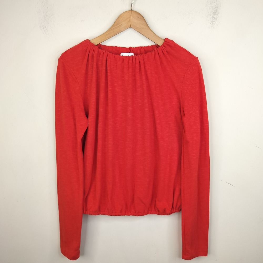 Michael Stars Top Elastic Hem and Neckline Medium Red Stretch Knit Long Sleeve